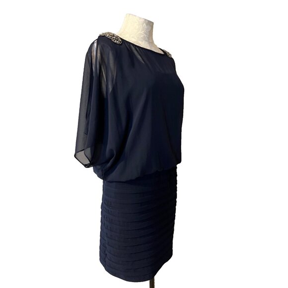 R & M Richards Dress 14 Sheer Top Stretch Cruise Wedding Party Cocktails - Picture 8 of 12